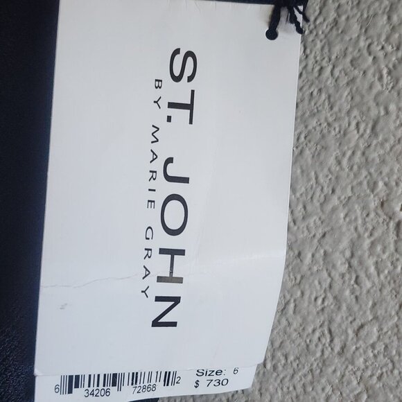 St John Evening Dress Womens 6 Black Halter Beaded Detail Wool Blend Made USA - Picture 4 of 16